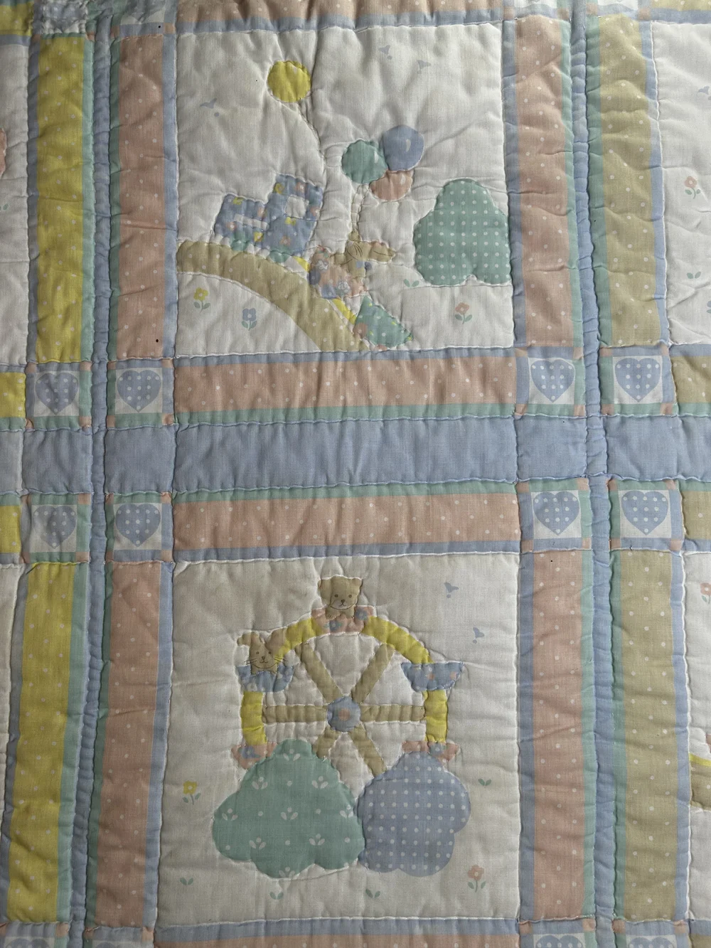 Pastel Circus Patchwork Quilt - Blue, Yellow, Peach, Mint